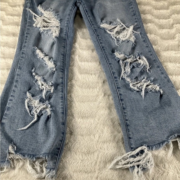 Blakeley Size 3 Women’s  Wide Leg  Crop Stretch Jeans Destroyed - Picture 4 of 11